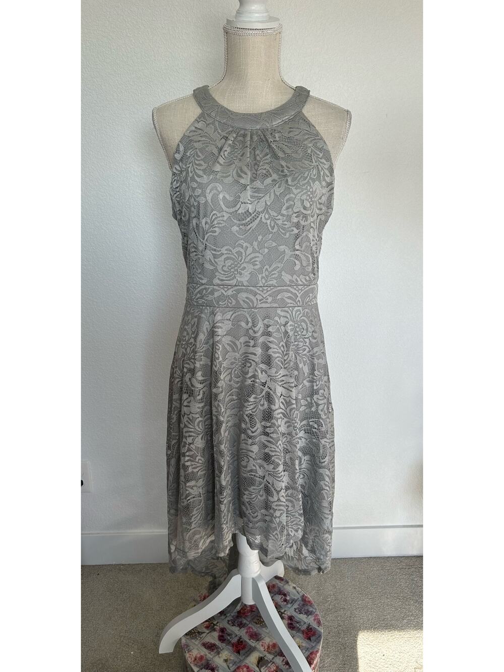 Bery Love Dove Gray High-Lo lace Dress -XL